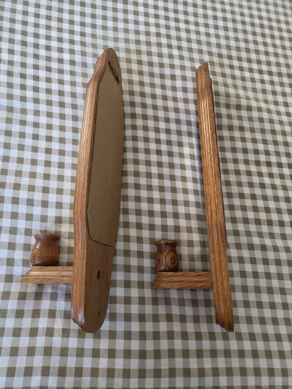 Vintage Oak Wall Sconces with Mirror, Swt Of Two